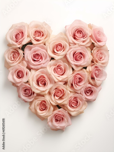 Bouquet of blush Roses shaping a Heart on a white Background. Romantic Template with Copy Space © drdigitaldesign
