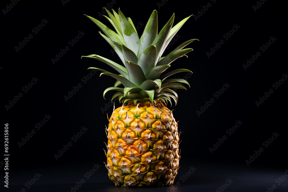 pineapple on black background. ripe whole pineapple on a black stone background. copy space pineapple on black background. ripe whole pineapple on a black stone background. copy space
