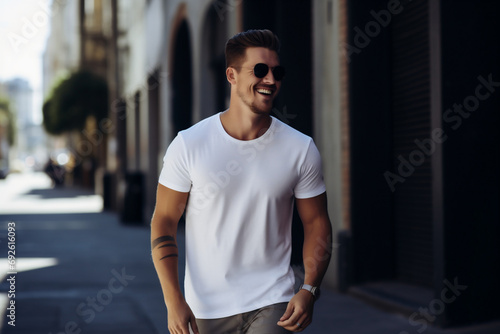 Happy man with white T-Shirt mockup