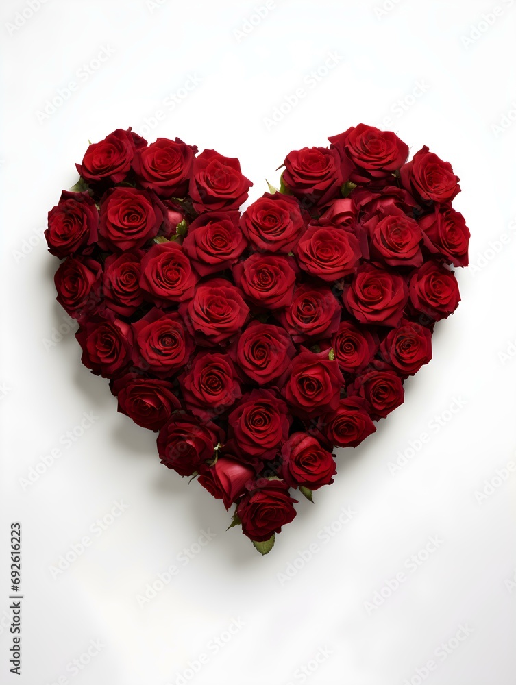 Bouquet of dark red Roses shaping a Heart on a white Background. Romantic Template with Copy Space Bouquet of dark red Roses shaping a Heart on a white Background. Romantic Template with Copy Space
