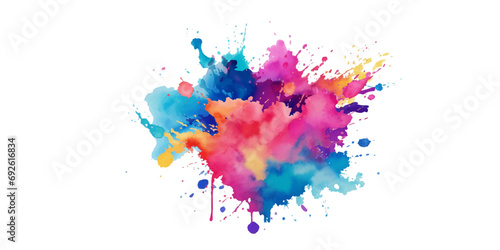 Bright colorful watercolor splash splatter stain brush strokes on white background. Modern vibrant aquarelle spot. Rainbow trendy isolated design on white. Element. Vector watercolor illustration.	 photo
