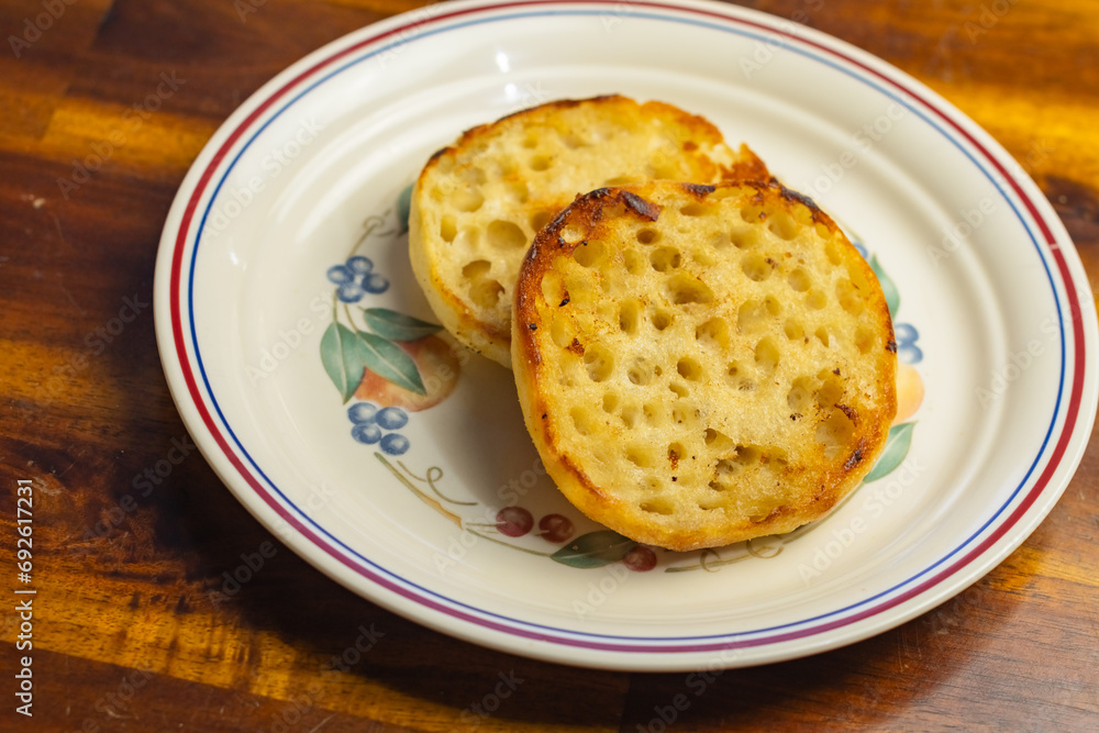 English muffin toasted copy space food background English muffin toasted copy space food background