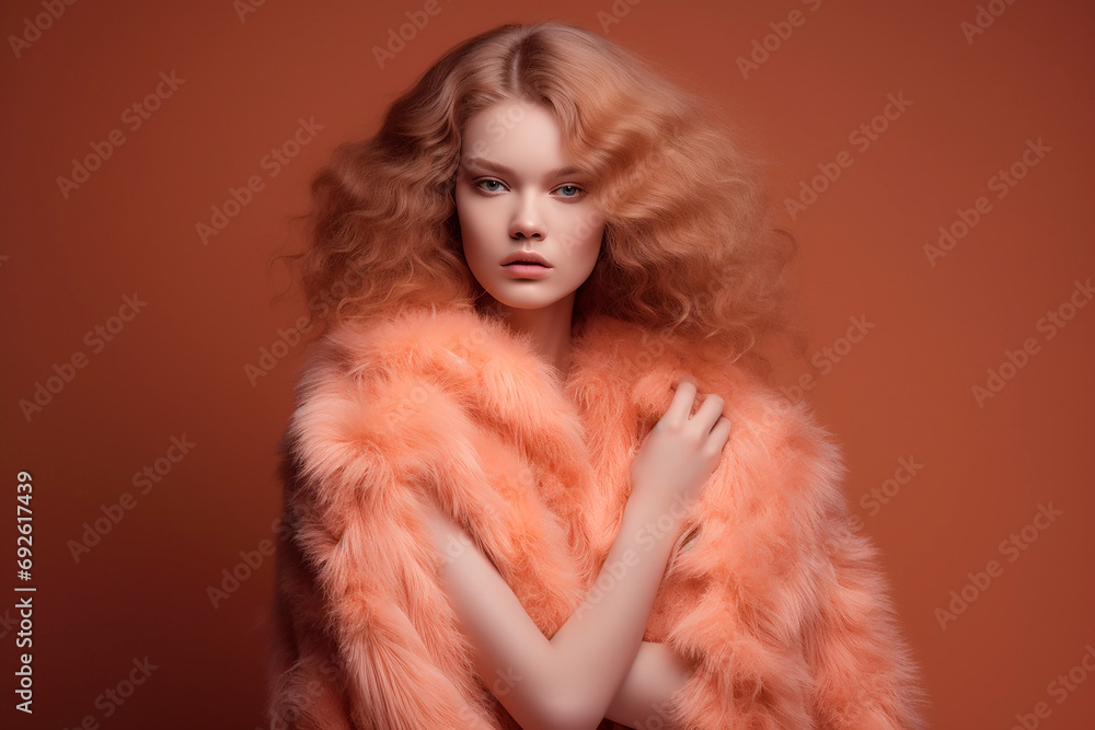 female topmodel with great gala outfit in the color peach fuzz