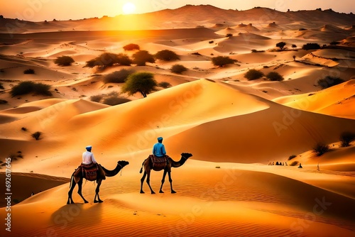 camels in the desert photo