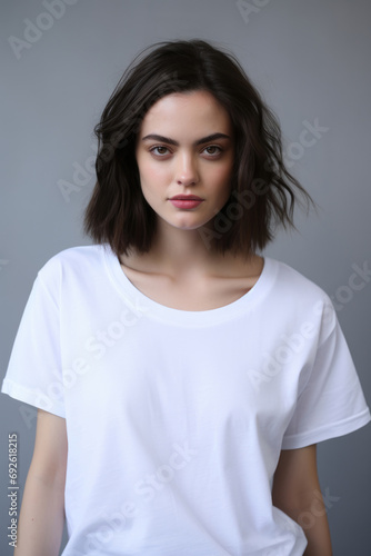 Young woman wearing white T-shirt