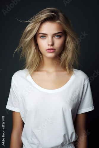 Young woman wearing white T-shirt