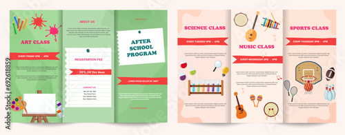 After school program tri fold brochure templete design.after school activities posts Vector illustration.