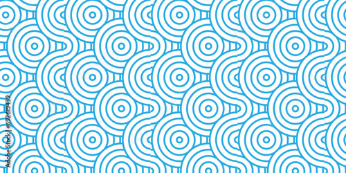 Modern diamond geometric ocean spiral pattern and abstract circle wave lines. blue seamless tile stripe geomatics overlapping create retro square line backdrop pattern background. Overlapping Pattern.