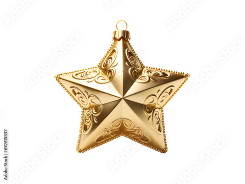 Golden Star Ornament: A Glimmering Christmas Decoration, isolated on a transparent or white background