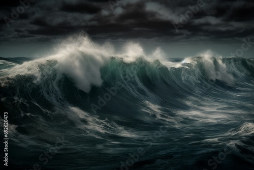 Giant tsunami waves. Dangerous and frightening natural phenomenon ocean. Generate AI
