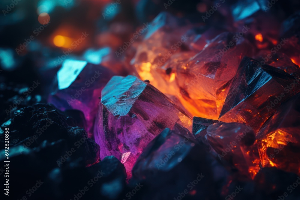 close-up view of a beautiful multicolored semi-transparent magic crystals  