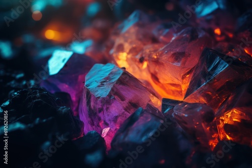 close-up view of a beautiful multicolored semi-transparent magic crystals   photo