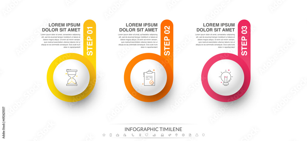 Vector template circle infographics. Business concept with 3 options and parts. Three steps for content, flowchart, timeline, levels - obrazy, fototapety, plakaty 