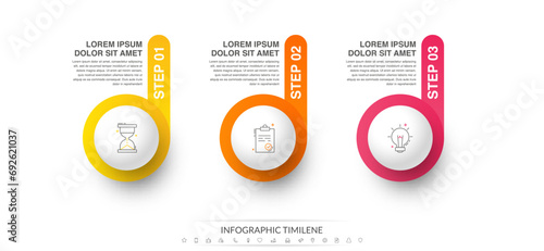 Vector template circle infographics. Business concept with 3 options and parts. Three steps for content, flowchart, timeline, levels