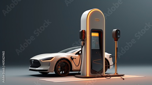 Charging station for electric cars on a deserted highway photo