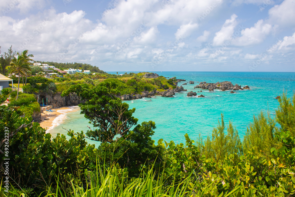 Achilles Beach aerial view at Achilles' Bay next to Fort St. Catherine near St. George's Town in Bermuda. Historic St. George and Fortifications is a World Heritage Site since 2000. Achilles Beach aerial view at Achilles' Bay next to Fort St. Catherine near St. George's Town in Bermuda. Historic St. George and Fortifications is a World Heritage Site since 2000.