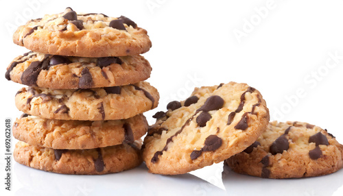 Chocolate chip cookies isolated on a white background 