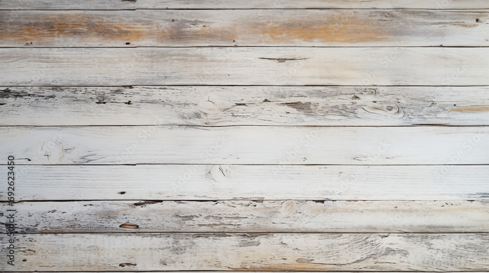 Vintage White Washed Wooden Background: Aged Abstract Texture of Old Wood Plank - Rustic Grunge Design.