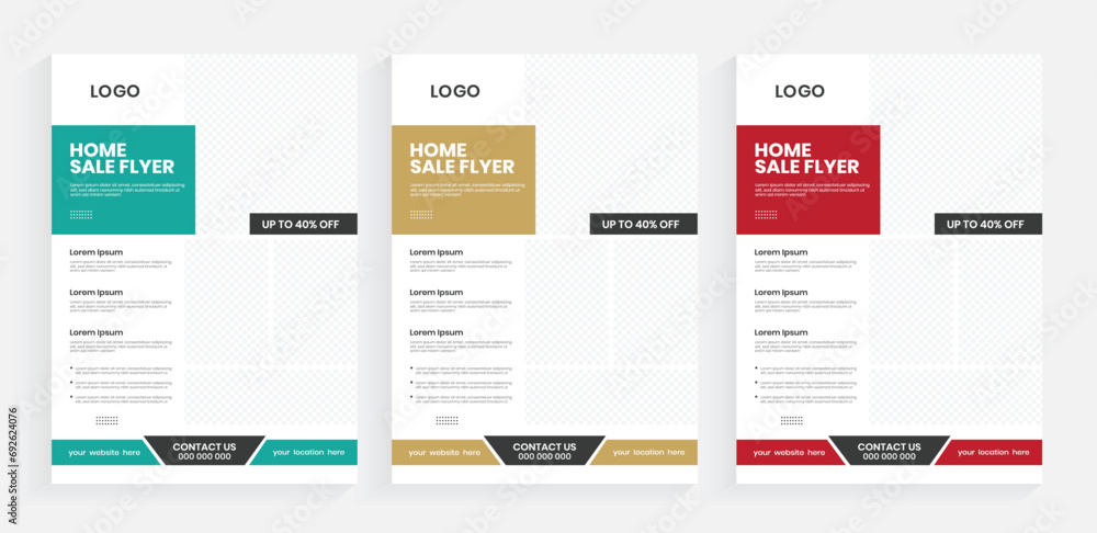 Real estate flyers template, property listing a4 vertical marketing flyer, home sale advertising vector leaflet, property sale poster, handout, and report design Real estate flyers template, property listing a4 vertical marketing flyer, home sale advertising vector leaflet, property sale poster, handout, and report design