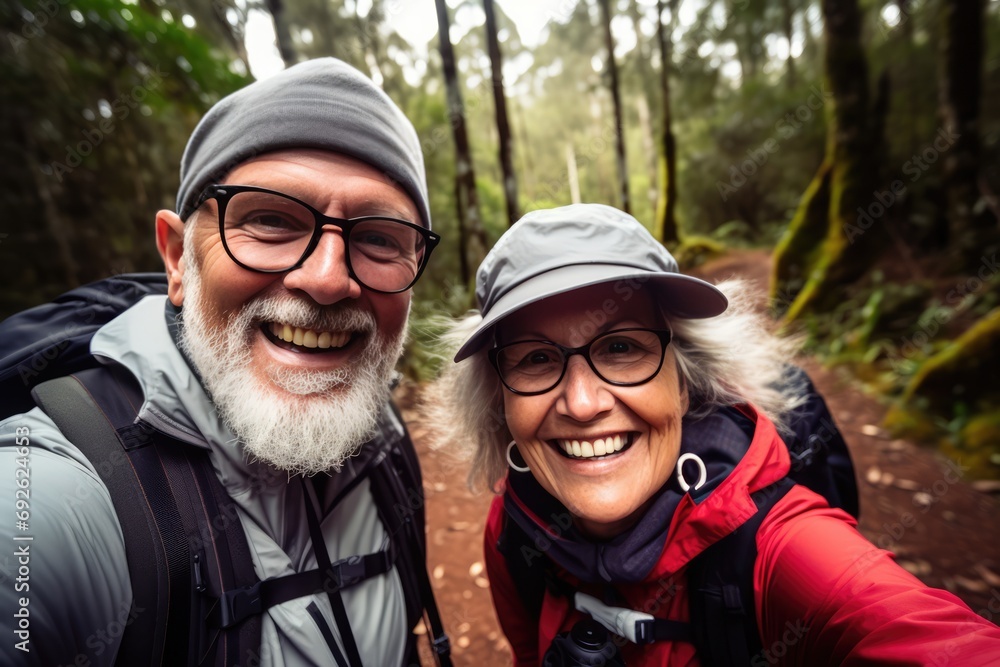 Older Couple Capturing A Selfie On Their Scenic Morning Hike Older Couple Capturing A Selfie On Their Scenic Morning Hike