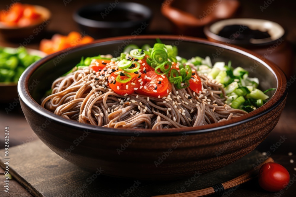 Classic Korean Dish: Served Chilled With Toppings In A Ceramic Bowl
