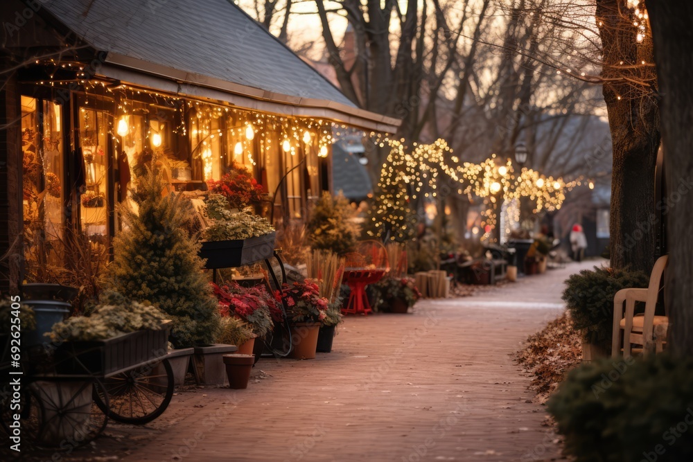 Cozy Holiday Market Scene With Wreaths And Garlands For Sale