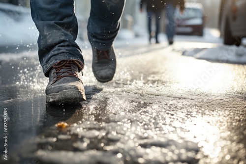 Unfortunate Incident: Individual's Slip On Icy City Sidewalk