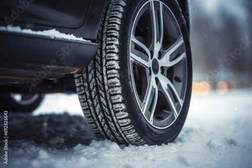 Winter-ready car tires with heavy-duty treads for superior traction.