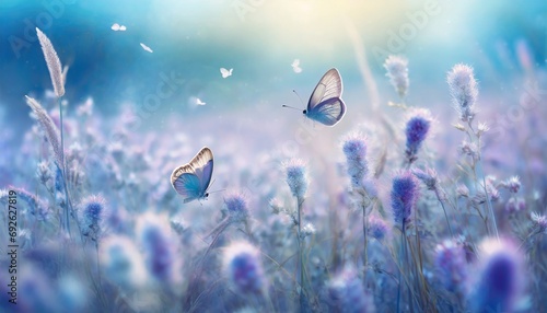 Butterfly in Sea of Flowers  Spring Wallpaper or Background - Space for Copy