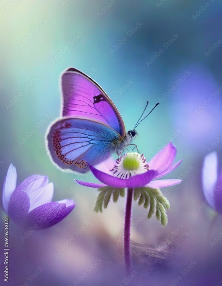 Butterfly in Sea of Flowers, Spring Wallpaper or Background - Space for Copy Butterfly in Sea of Flowers, Spring Wallpaper or Background - Space for Copy