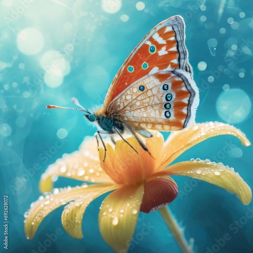 Butterfly in Sea of Flowers  Spring Wallpaper or Background - Space for Copy