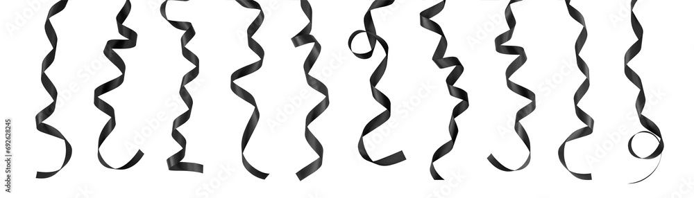 Black ribbon navy satin bow color scroll hanging set isolated on white background with clipping path for ceremony invitation card confetti design decoration element Black ribbon navy satin bow color scroll hanging set isolated on white background with clipping path for ceremony invitation card confetti design decoration element