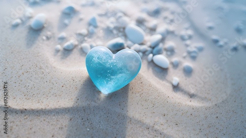 Wallpaper Mural Top View of a sky blue Stone Heart in the Sand. Romantic Beach Backdrop Torontodigital.ca