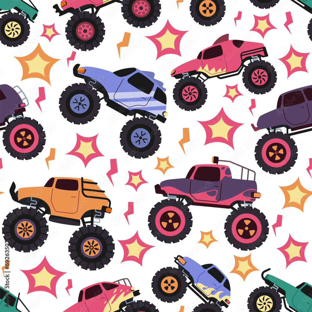 Monster truck pattern Seamless print of vehicle with monster truck Monster truck pattern Seamless print of vehicle with monster truck