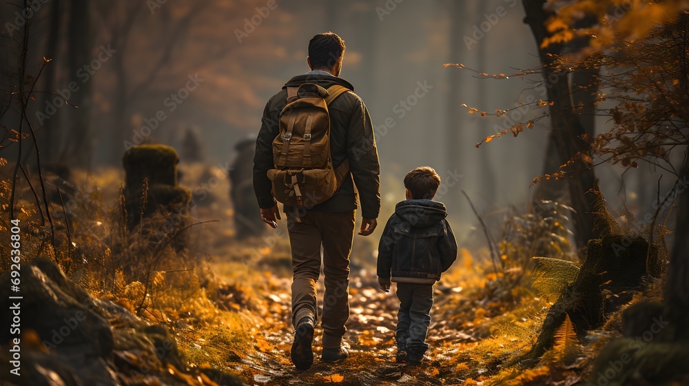 Father and Son Bonding on Autumn Walk