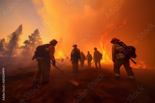 the spirit of teamwork as firefighters collaborate to extinguish a wildfire 