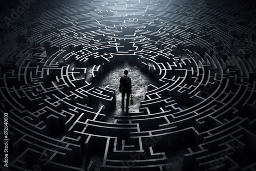 Conceptual image of a person navigating through a maze, symbolizing challenges, strategy, and success