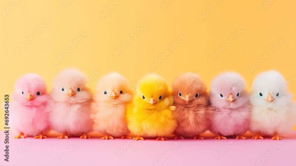 Cute Easter colorful chickens row