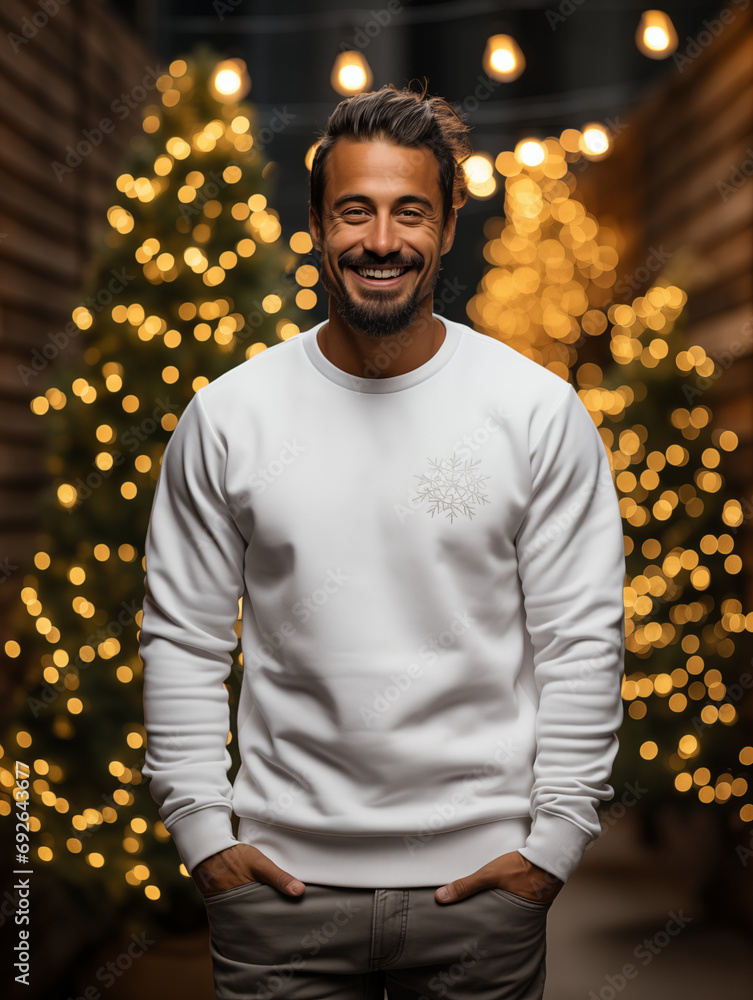 Christmas Themed Male gildan g5000 white sweater Mockup Generative AI
