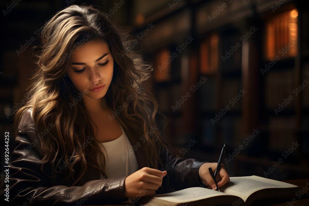 Beautiful woman in the library Beautiful woman in the library