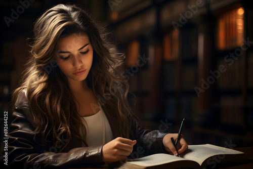 Beautiful woman in the library