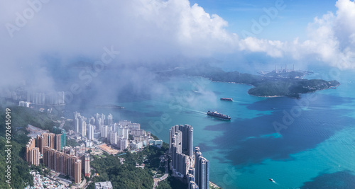 Beautiful aerial view of Pok Fu Lam and Lamma Island, Hong Kong Island. clear daytime, summer photo