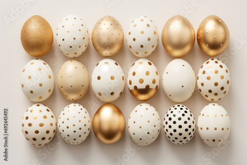 Set of golden colored Easter eggs on white background