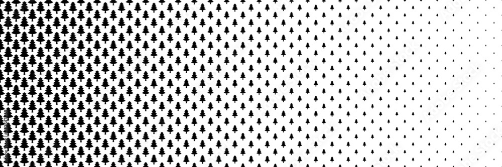 horizontal black halftone of christmas tree design for pattern and background.
