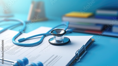 stethoscope on a clipboard with pen