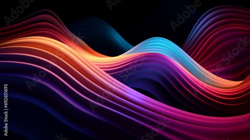 Brilliant neon waves merging and diverging, forming a dynamic abstract composition in a virtual realm.