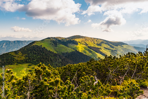 Mountain Tatras landscape. View from ridge of the Low Tatras. Hiking from certovica pass to chopok peak in Low Tatras, Liptov, Slovakia photo