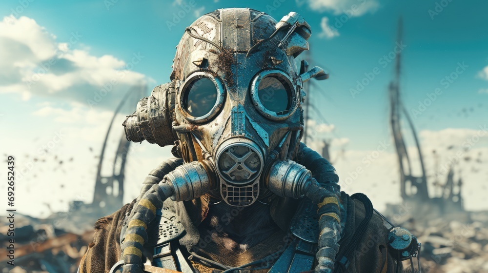 Statue of a warrior with a security mask. Statue of a warrior with a security mask.