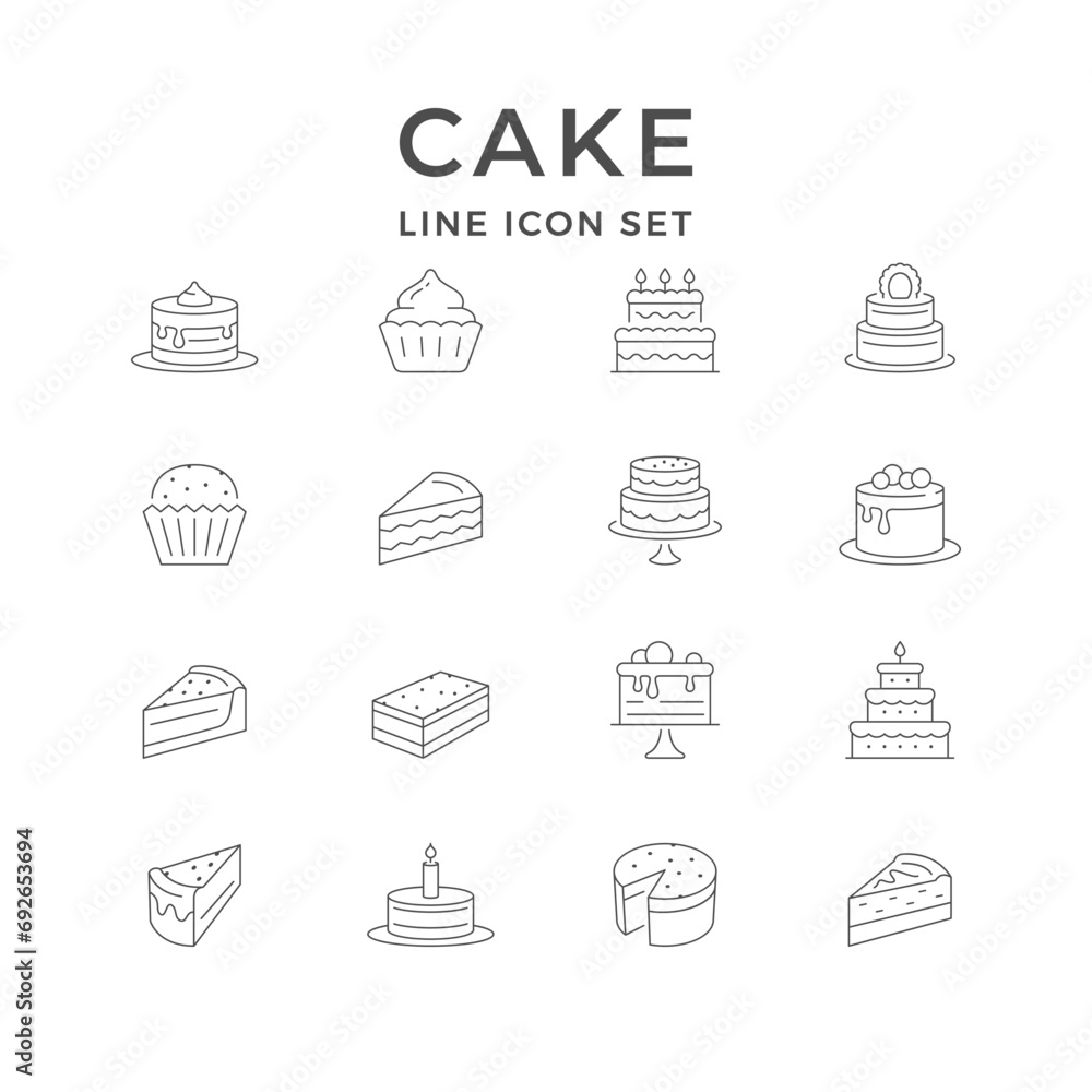 Set line icons of cake