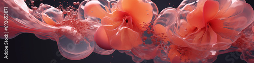 3D abstract bloom liquid blossom organic flower orange peach fuzz glass and plastic background